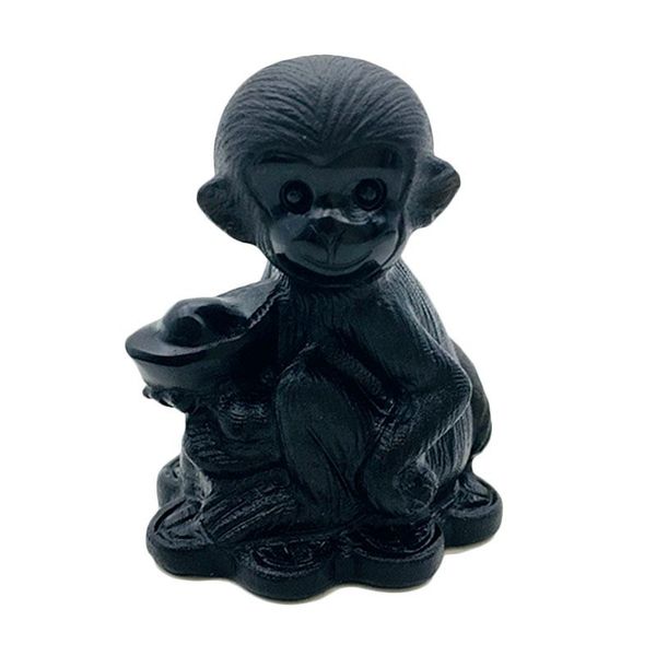 

natural black obsidian carved crystal animals monkey figurine healing guardian art gift home decor feng shui king wiccan decorative objects