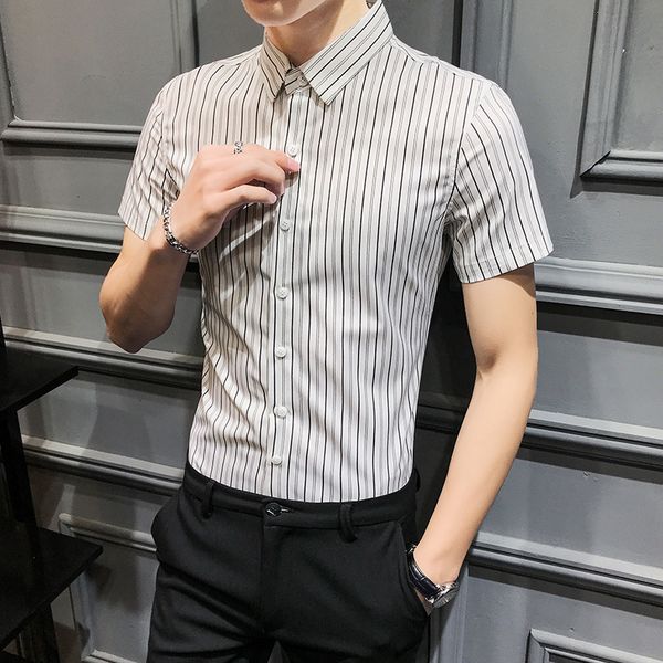 

men's casual shirts mode summer of men striped thin mark fitting short social simple all games homme blouse gxhc, White;black