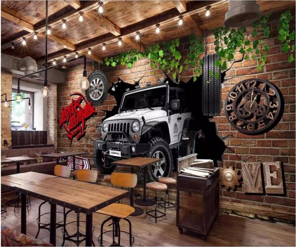 

wallpapers custom po 3d wallpaper retro car brick wall tire living room background home decor murals for walls 3 d