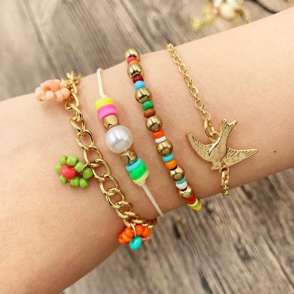 

arrivals 4pcs/set cute bohemia handmade beads shell charming bracelet sets for women girls beach boho bracelets gifts charm, Golden;silver