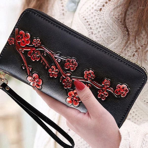 

wallets wallet women's long large capacity 2021 zipper card bag leather purse carteira masculina1, Red;black
