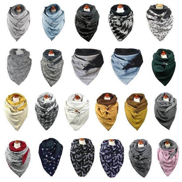 

scarves women winter thicken warm scarf with button vintage floral print wrap shawl bib f3mf, Blue;gray
