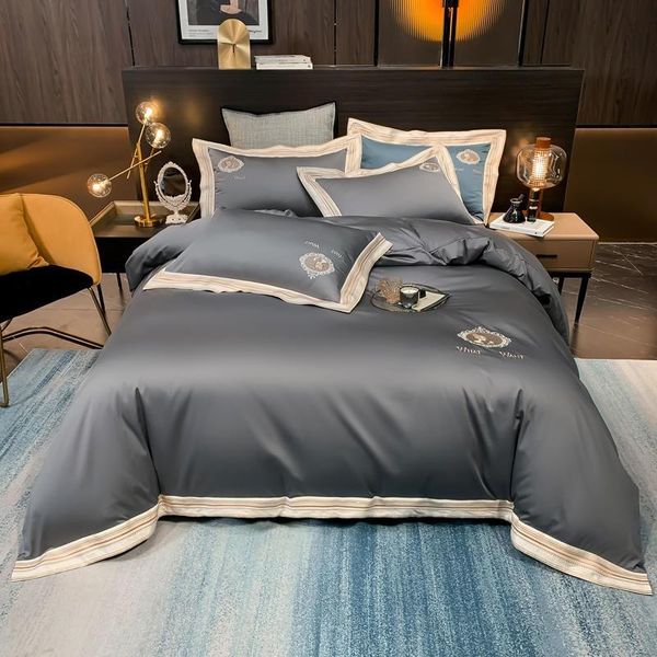 

dark gray premium egyptian cotton bedding set twin  king size with zipper fade resistant el duvet cover sheet pillowcase sets