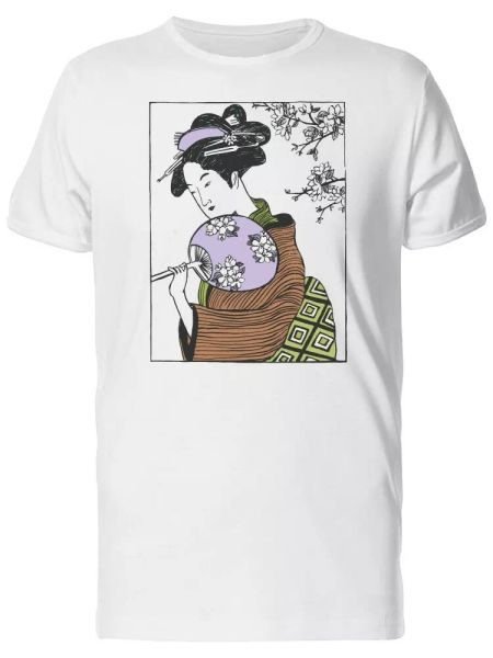 

geisha woman portrait drawing men's tee -image by shutterstock, White;black