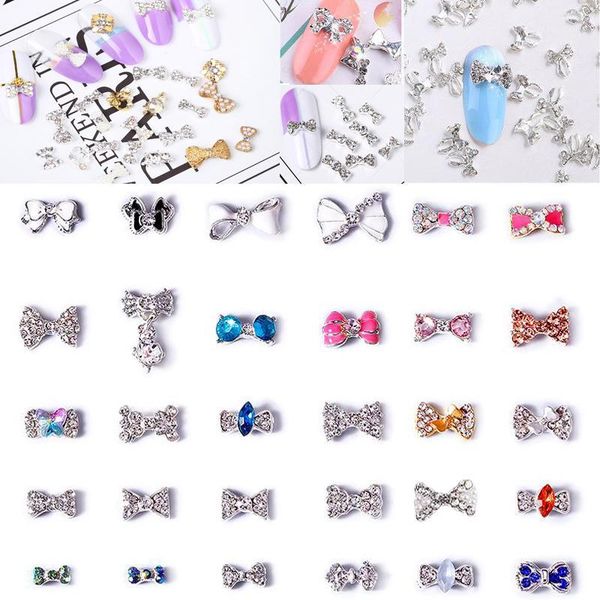 

10pcs gold over drilling bownot 3d nail tools rhinestone big small bow for nails alloy decoration art glitters diy alloy1, Silver;gold