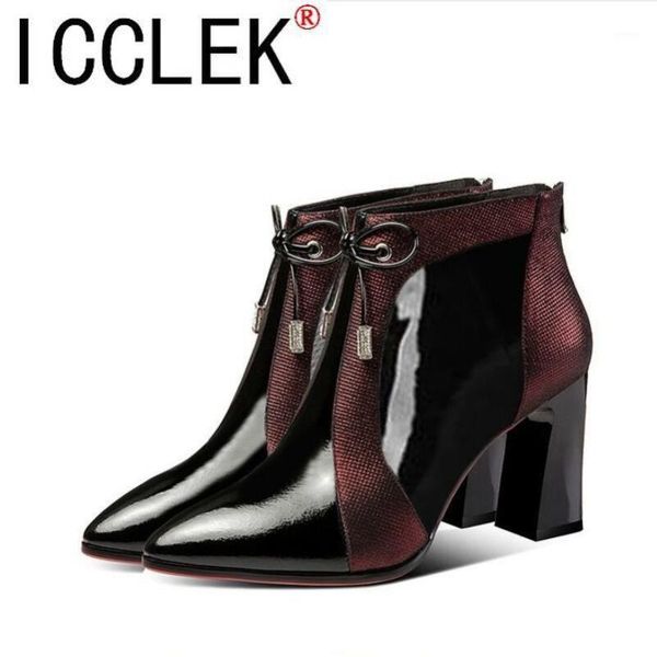 

boots high heeled ankle woman warm shoes women's booties pointed toe thick heel color matching blue wine-red1, Black