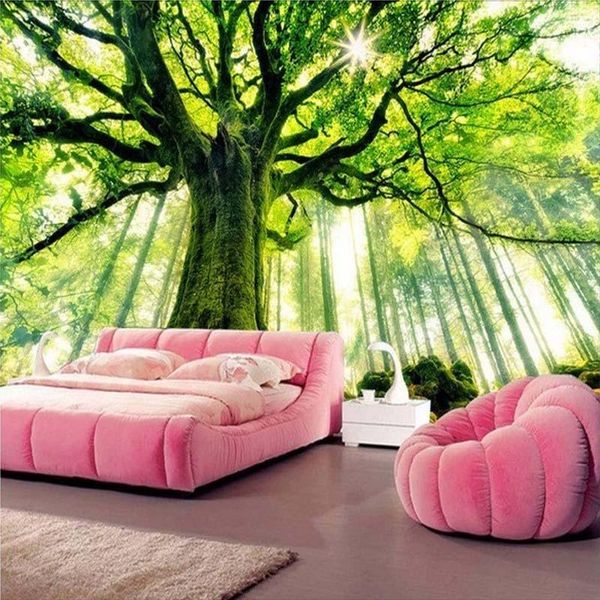 

wallpapers custom po wallpaper green forest tree scenery mural papel de parede 3d modern living room bedroom tv backdrop wall painting