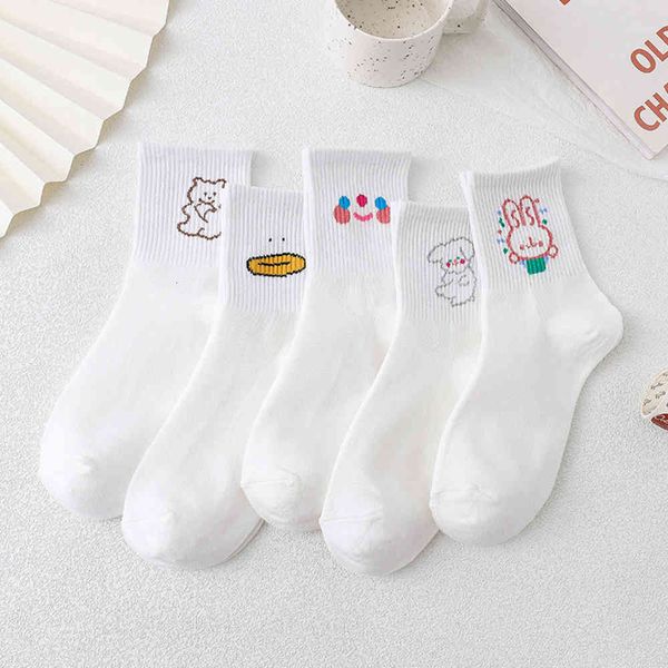 

lovely white socks middle tide autumn and winter cartoon girl college style stockings, Black;white