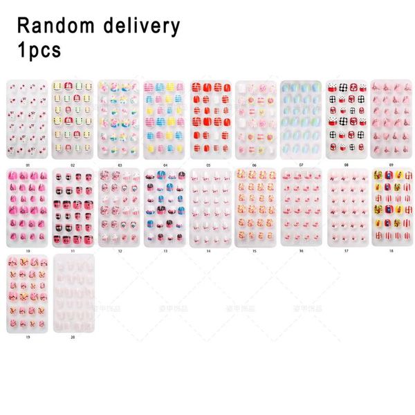 

false nails 24pcs/set tips cute cartoon fake removable nail stick with adhesive back products random color, Red;gold