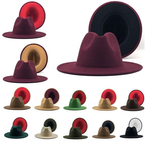 

wide brim hats 2021fashion winter patchwork felt hat women men wool jazz fedora panama trilby cap trend gambler, Blue;gray