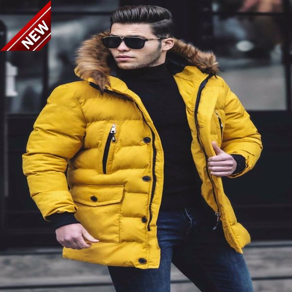 

male long iatable coat new style winter jacket men real fur collar hooded white duck down thick, Black