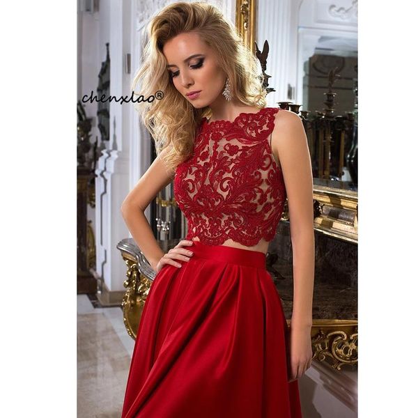 

party dresses chenxiao two pieces pocket prom red apploiques o neck sleeveless stylish vestido de fiesta a-line gown, White;black