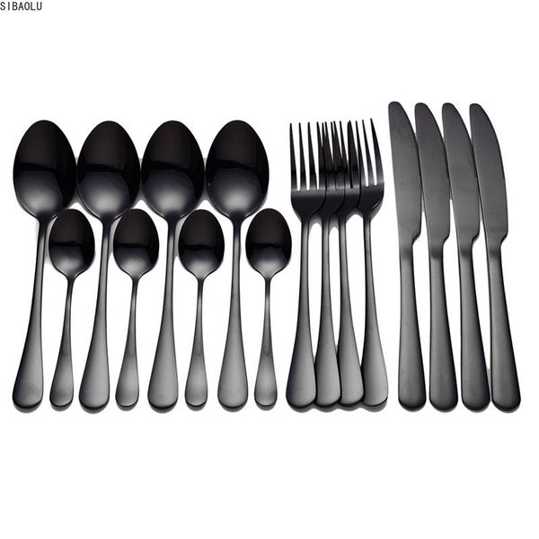 

black tableware stainless steel cutlery forks knives spoons kitchen dinner set fork spoon knife 16 pcs dinnerware sets