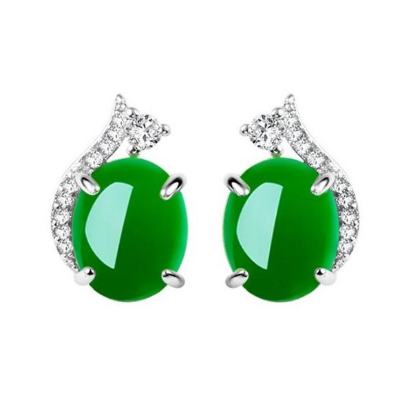 

sterling silver chalcedony jade green agate earring white diamond turquoise gemstone 925 jewelry earrings for women stud, Golden;silver