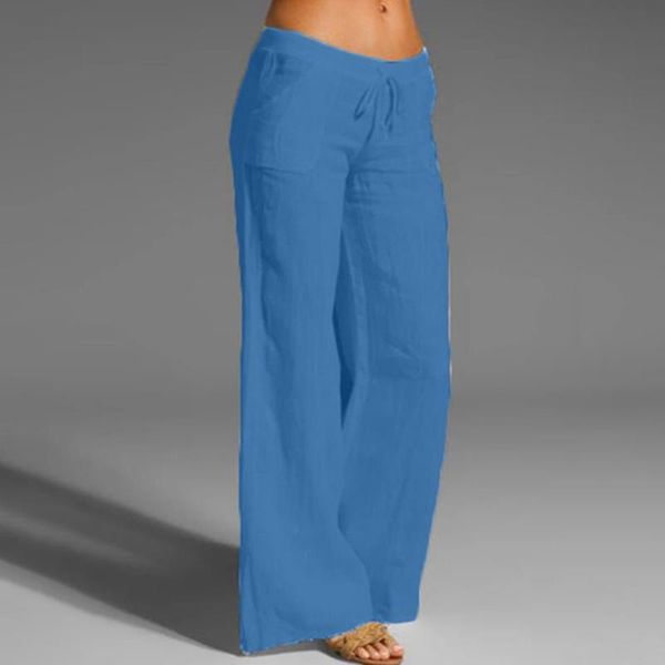 

women's pants & capris 2021 summer fashion plus size 5xl women casual solid cotton linen elastic waist drawstring long wide leg trouser, Black;white