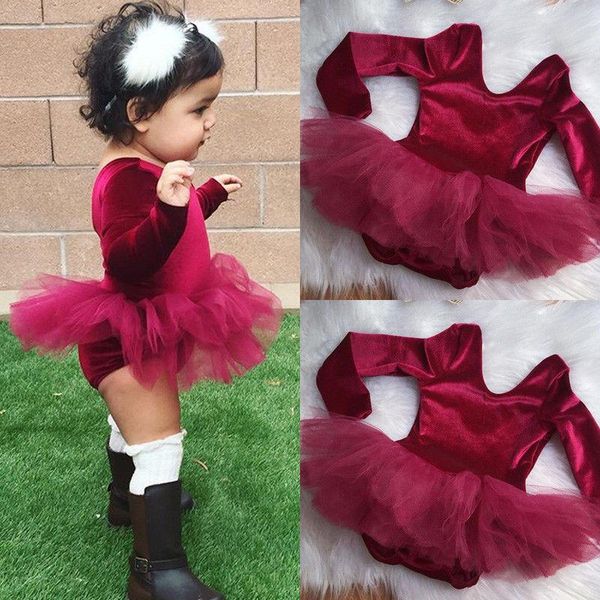 

girl's dresses toddler baby girls clothes long sleeve rompers velvet tulle dress jumpsuit outfits playsuit princess party wedding pagea, Red;yellow