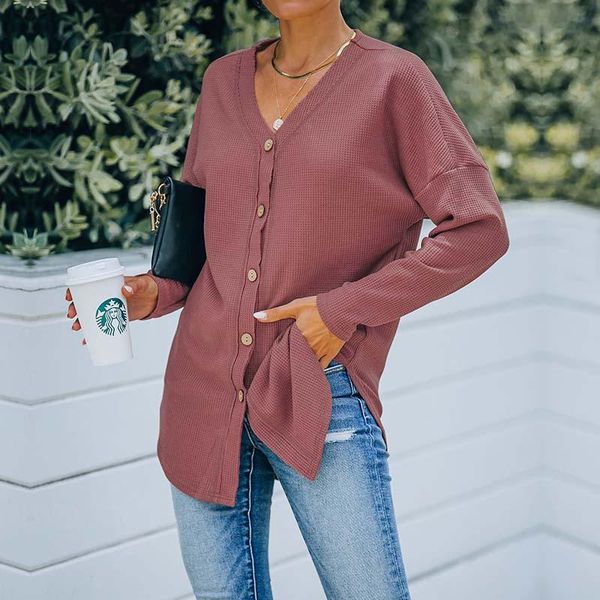 

women's knits & tees 2021 autumn knitted cardigan women v neck loose tie front ladies long sleeve sweater for knitwear, White