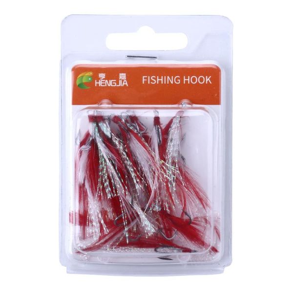 

fishing hooks hengjia 20pcs red hooked white hair high-carbon steel hook feather with a box tackle