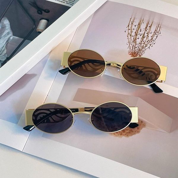 

sunglasses oval woman retro sun glasses for women european cmaos designer hollow matel frame uv400 eyewear ladies travel oculos, White;black