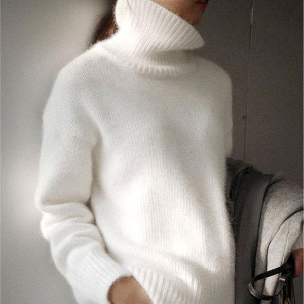 Maglioni da donna JSXDHK Arrivo Autunno Inverno Donna Dolcevita in mohair Moda Visone bianco Cashmere Pullover oversize morbidi e caldi