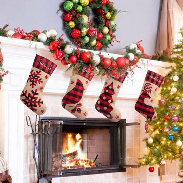 

christmas decorations stockings socks with snowman santa elk bear printing xmas candy gift bag fireplace year tree decoration