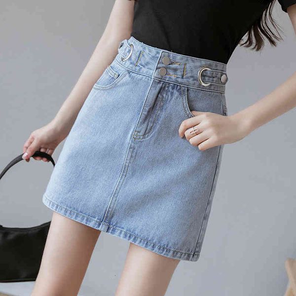 

casual dresses jeans skirt women high waist solid a-line mini s summer korean short s blue package hip slim denim pvim, Black;gray