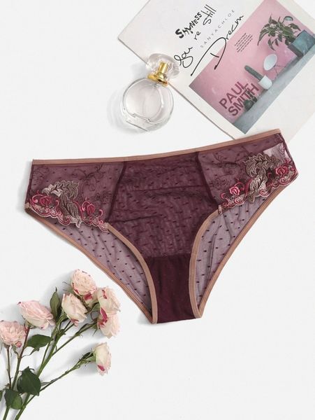 

plus polka dot embroidery mesh panty g7jg#, Black;white