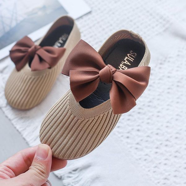 

girl single children' shoe knitted princess soft bottom butterfly knotted bean kids baby chaussures enfant11, Black;grey