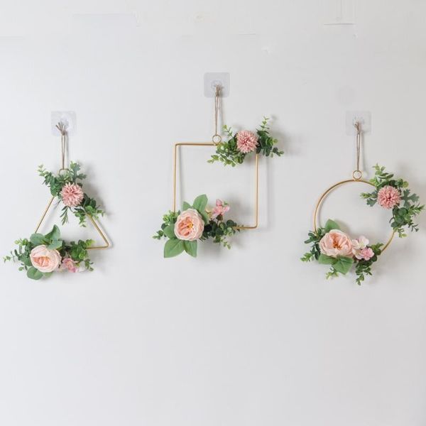 

decorative flowers & wreaths metal wreath artificial flower green for rope wall hanging geometric frame wedding background decor