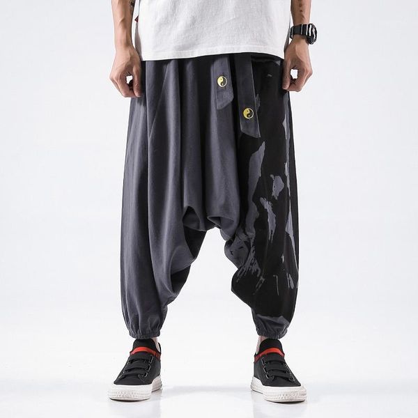Calças masculinas 2021 algodão estilo chinês e casual com estampado cinto de virilha um japonês patifado capri