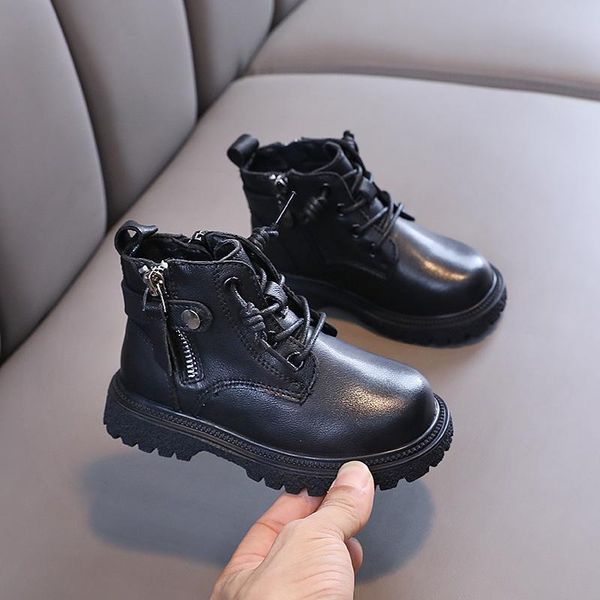 

boots children shoes spring/autumn genuine leather ankle kids casual breathable boys girls student black baby 02c, Black;grey