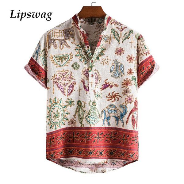 

men's polos summer loose casual men shirts vintage pattern print short sleeve hawaiian shirt beach style button lapel pullover, White;black