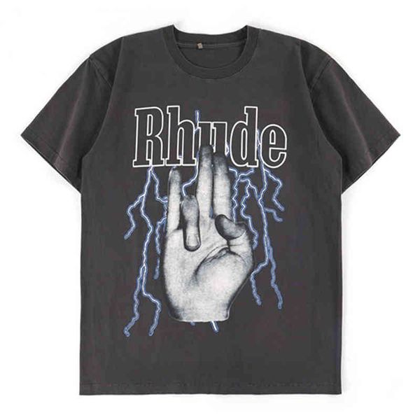 

2021 rhude t shirt men washed do old streetwear t-shirts summer style high-quality tees, White;black