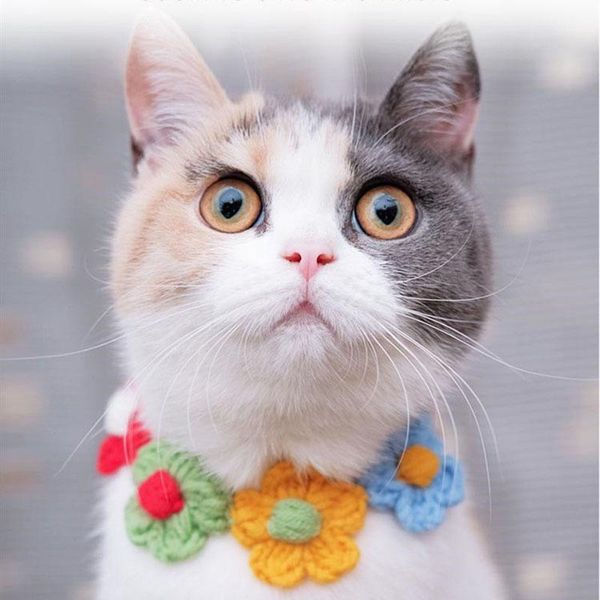 

cat dog flower collar cute dress up wool knitting handmade accessories costumes