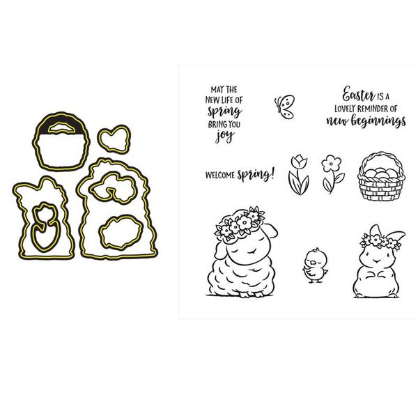 

painting supplies springtime joy stamp set and coordinating dies sheep clear stamps for easter spring diy scrapbooking