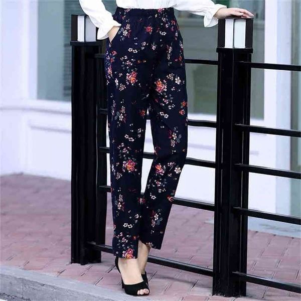 

summer women pants beach wear floral print plaid long trousers female korean high waist 210915, Black;white