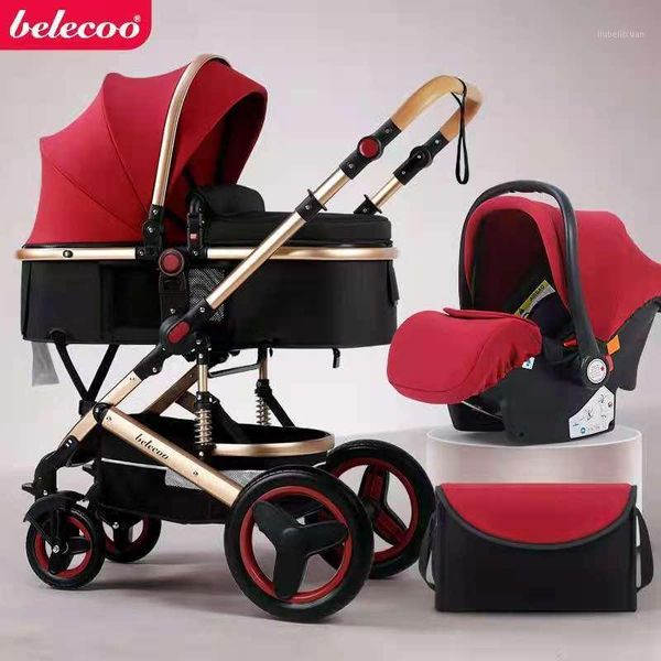 

belecoo high landscape baby stroller 3 in 1 pram can sit reclining folding two-way -absorbing child cart strollers#1