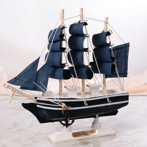 Nave a vela in legno Decorazione per la casa in stile mediterraneo Intagliato a mano Modello di barca nautica Regalo UND Vendita 210607