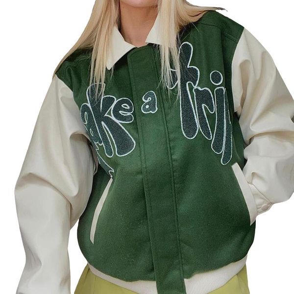 

women's jackets 2021 women loose zip up casual long sleeve letter embroidery coat with pockets fashion style, Black;brown
