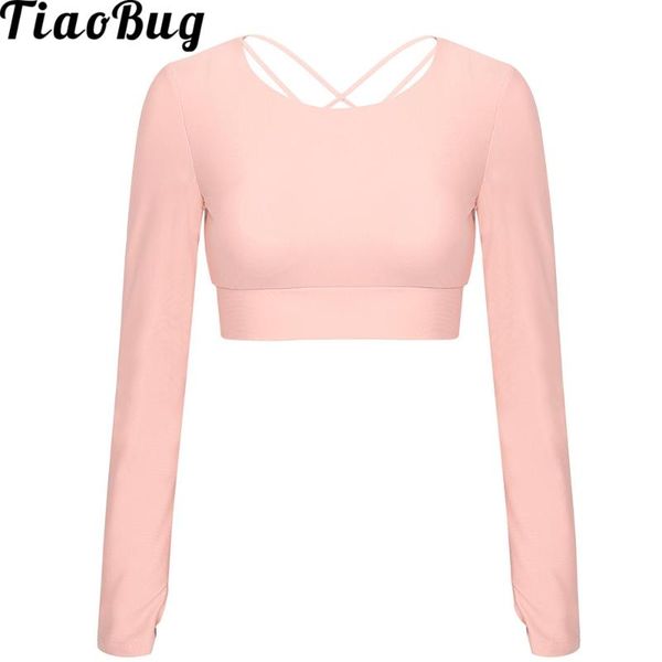 

sportswear yoga fitness gym seamless long sleeve cropped workout autumn clothing back cross tights for running outfits, White;red