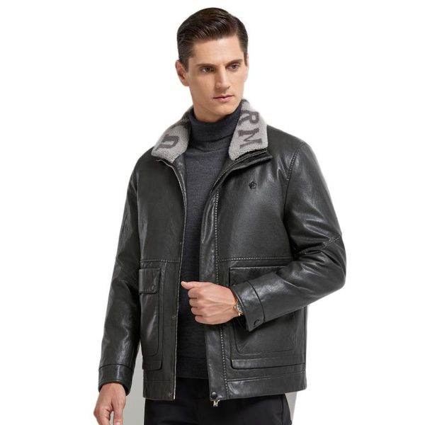 

men's jackets arrival fashion down jacekts men winter leather jacket short warm lamb fur collar liner removable chaqueta hombre, 4xl, Black;brown