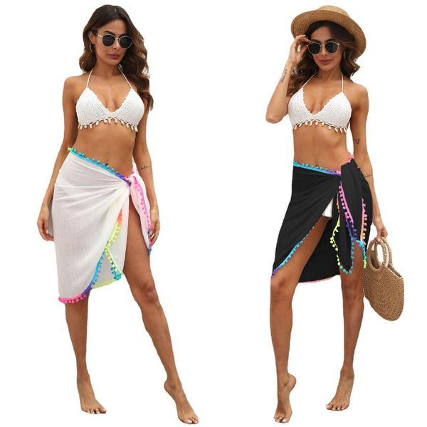 

summer spring women female colorful tassel shorts splicing irregular 2021 bandage solid one piece beach skirt skirts, Black
