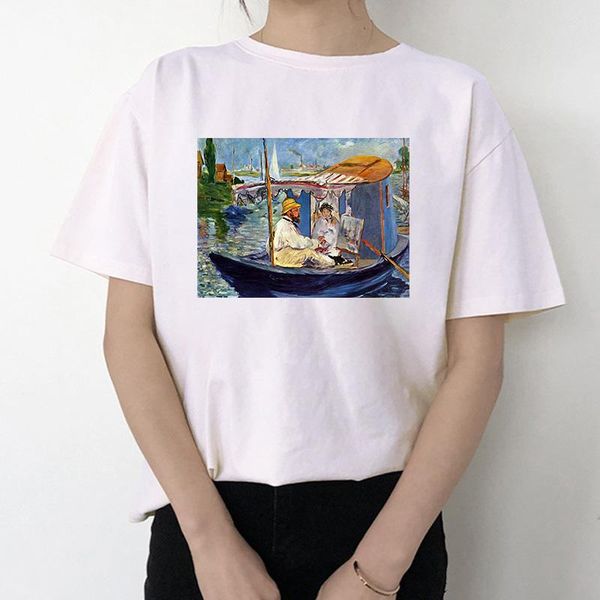 

women's t-shirt monet oil painting print t shirt women summer white short sleeve tshirt harajuku aesthetic clothes camiseta mujer