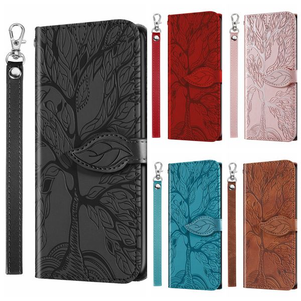 Life Tree Wallet Cases mit Kartensteckplatz für iPhone 13 Pro Max 12 Mini 11 XR XS 8 Plus geprägter Klappständer