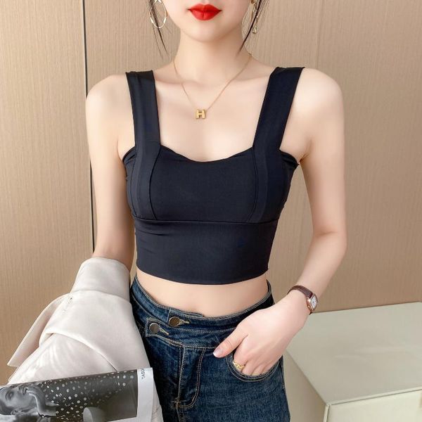 

women's tanks & camis vest summer tank slim fit solid knit ribbed cropped camisole plain crop female 2021, White