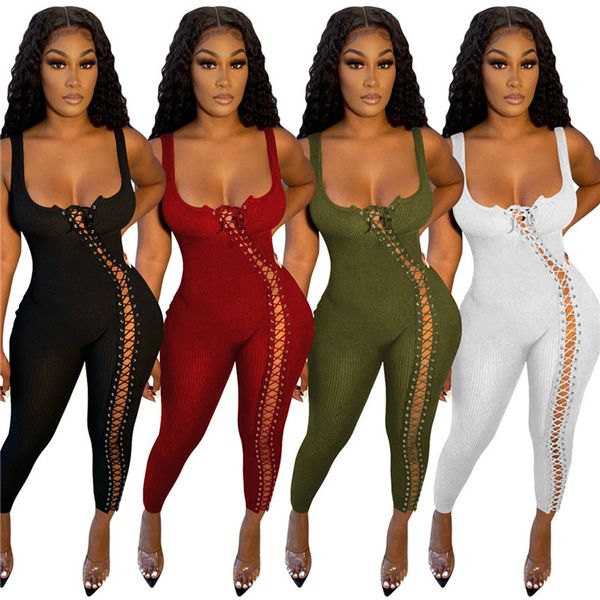 Großhandel Bulk Bind Strampler Womens Overalls Overalls One Piece Hose Sexy Skinny Playsanzug Mode Solide Jump Anzug Frauen Kleidung KLW7257