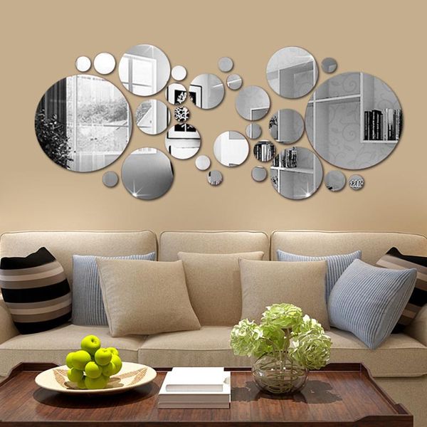 

wall stickers 32pcs 3d mirror sticker round diy tv background bathroom decor bedroom home decoration