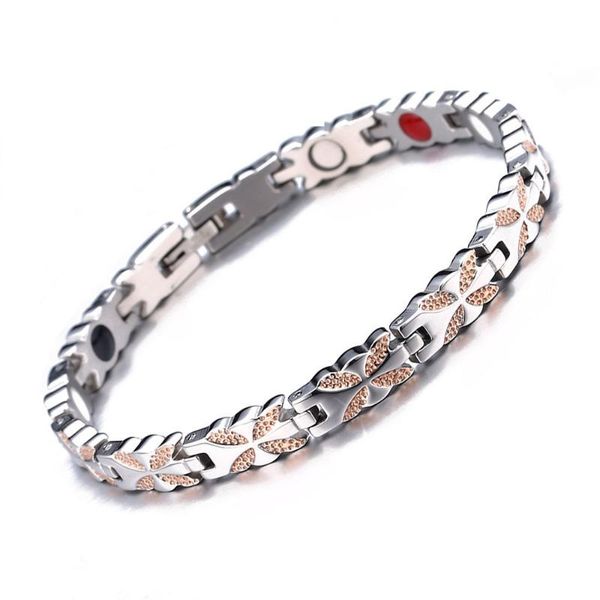 

link, chain stainless steel motion health care bracelet for women and mens rose gold color grain magnetic jewelry, Black