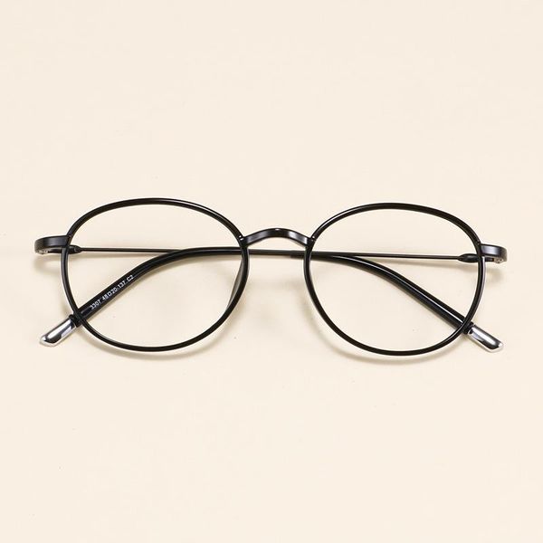 

korean version ultra light thin metal leg plastic steel eyeglass frame for female myopia art small round male fashion sunglasses frames, Black