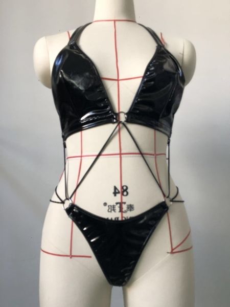 

underwear role play chain lacquer backless traction mirror conjoined, Black;white